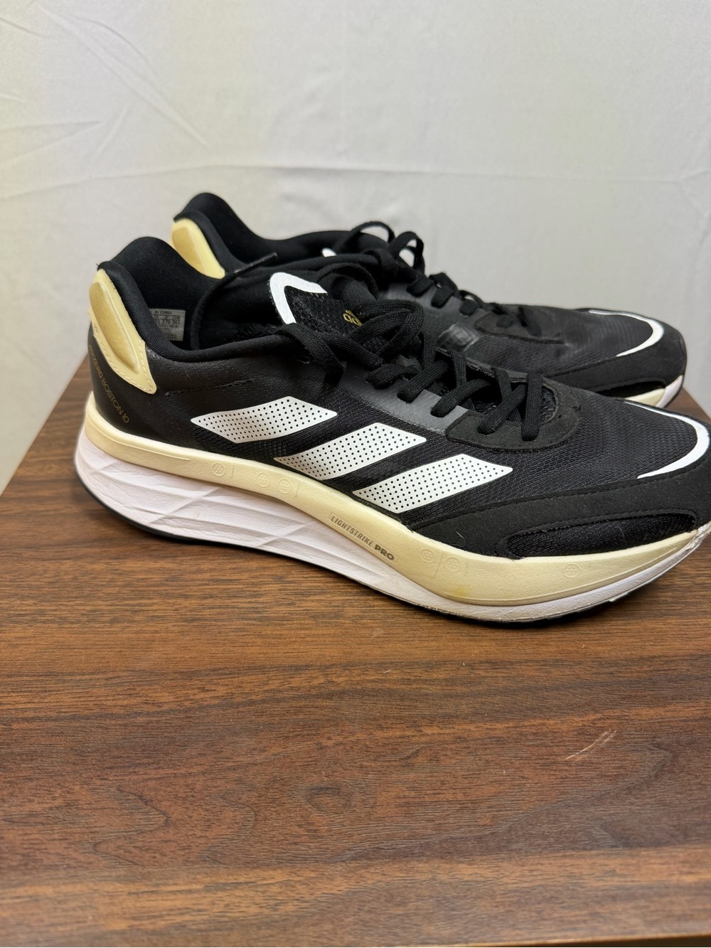 adidas Boston 10s Black, White & Gold Running Sneakers